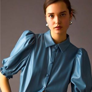 Anthropologie DOLAN Puff Sleeve Faux Leather Blouse